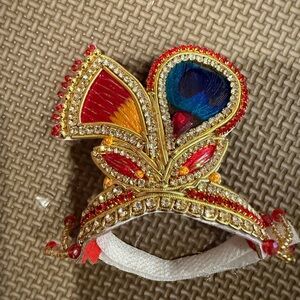 Gold and Red Ornate Hair Accessory with Rhinestones